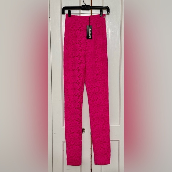ROTATE BIRGER CHRISTENSEN HEAVY LACE HIGH RISE PANTS IN PINK GLO - Picture 7 of 11